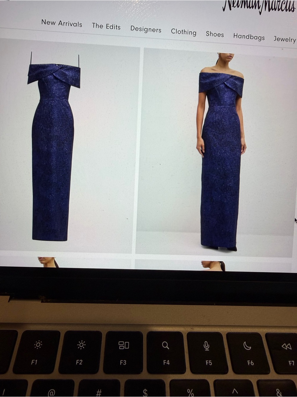 Off-the-Shoulder Sparkle Evening Gown in Navy